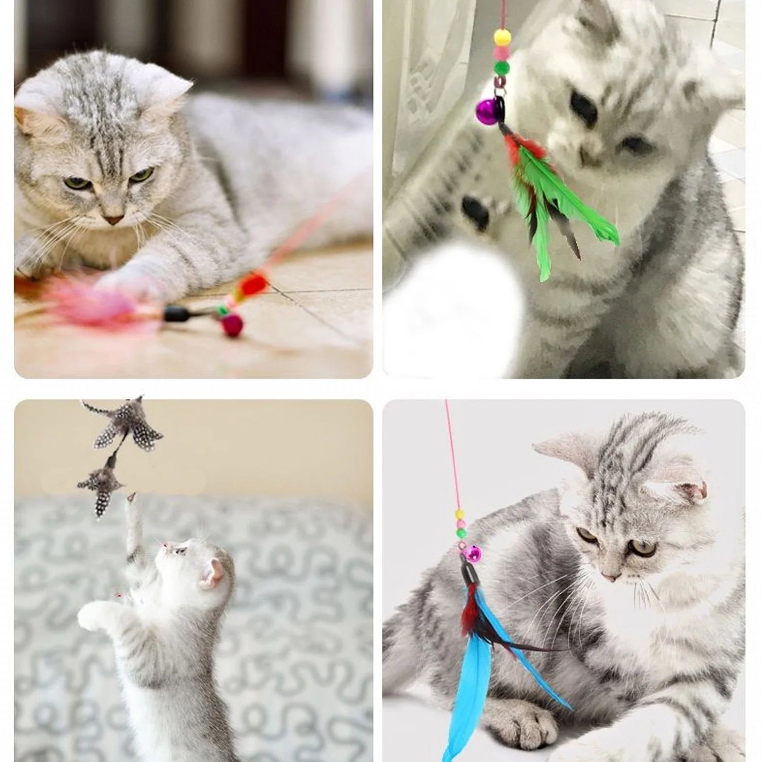 11 Pzas De Plumas Para Gatos, Múltiples Estilos De Plumas Para Juguetes De Gatos, Juguete De Plumas De Repuesto Con Recargas De Campana, Atrapador Interactivo Y Ejercicio Divertido Para Gatitos O Gatos