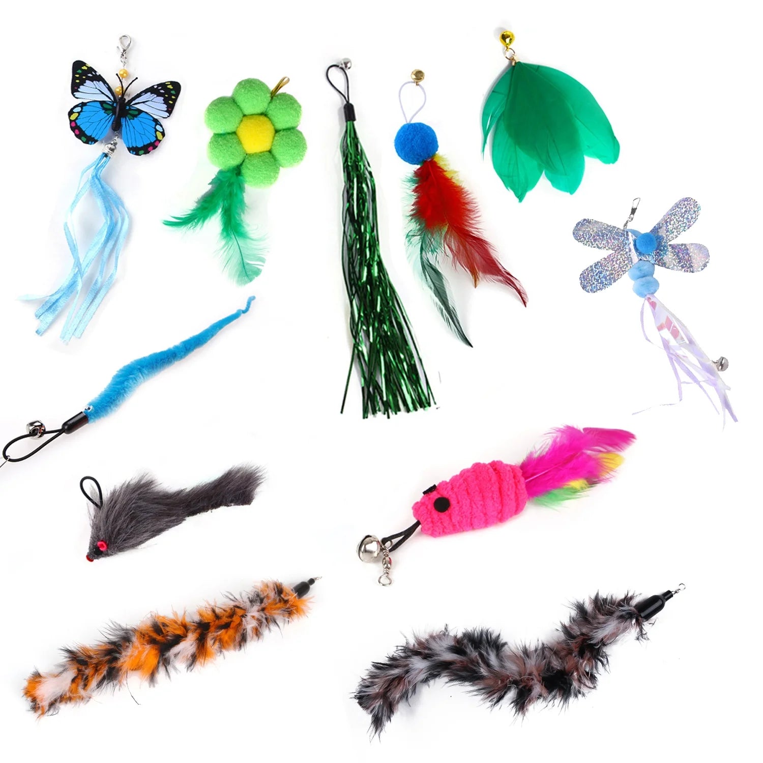 11 Pzas De Plumas Para Gatos, Múltiples Estilos De Plumas Para Juguetes De Gatos, Juguete De Plumas De Repuesto Con Recargas De Campana, Atrapador Interactivo Y Ejercicio Divertido Para Gatitos O Gatos